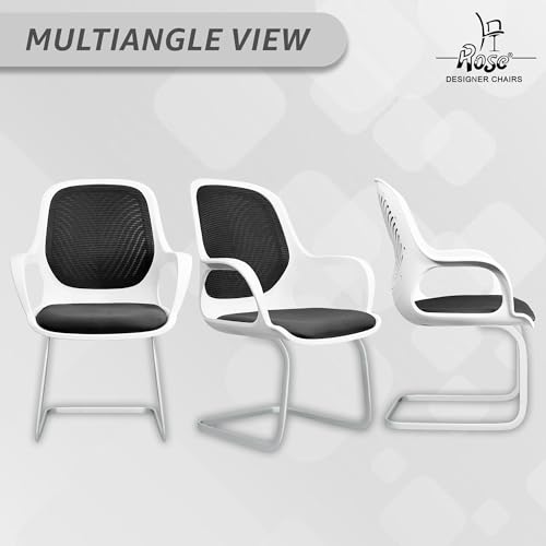 Image of ROSE Zaria | 3 Years Brand Warranty | Ergonomic mesh mid-Back Office Chair, Perfect for Study, Work from Home, revolving, Rolling Computer Desk Chair (White & Black, Visitor)