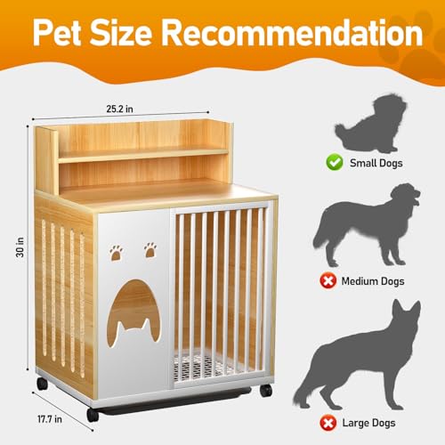 Dog Crate Furniture, 25''Wooden Dog Cage Dog Crates for Small Dogs, Furniture Style Dog Crate Dog Crate Table with Wheels and Removable Tray - Image 4