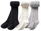 CHUNG Toddlers Little Girls Cotton Tights Footed Thick for Winter Cable Knitted School Leggings Stockings Bottom,3pk-BlackWhiteGray,5-6Y