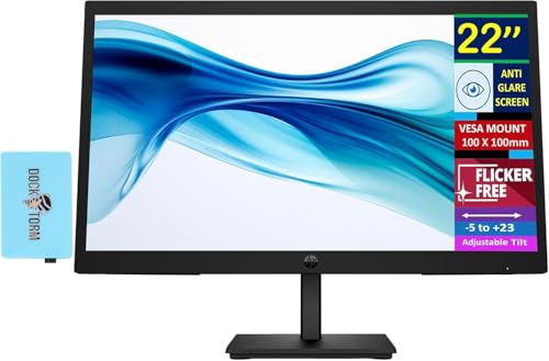 Image of HP 22 inch FHD VA Monitor with 250 nits Brightness, 5ms Response Time, Low Blue Light, Anti-Glare, Flicker Free, VESA Mount (100x100mm), HDMI, VGA & Dockztorm USB Port Expander, Black Color