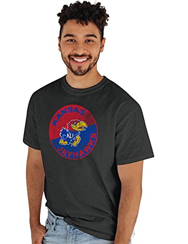 Blue 84 Men's Kansas Jayhawks T-Shirt Vintage Cap Dark Heather, Dark Grey, X-Large