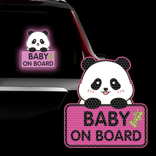 Image of 2PCS Panda Baby On Board Sticker for Cars, Cute Highly Reflective Kids in Car Sticker Sign for Car Window Bumper Truck Auto Warning Decals (Purple)