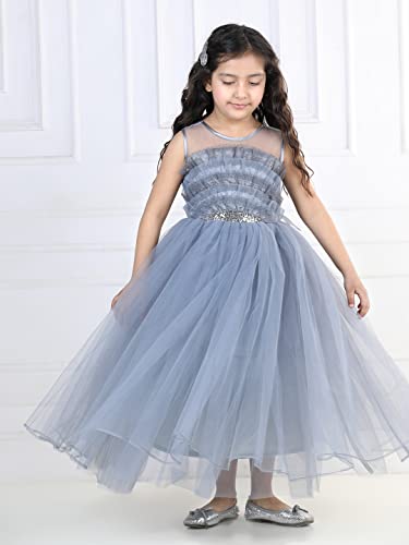 Image of Toy Balloon Kids Grey Emblished Full Length Girls Gown Dress