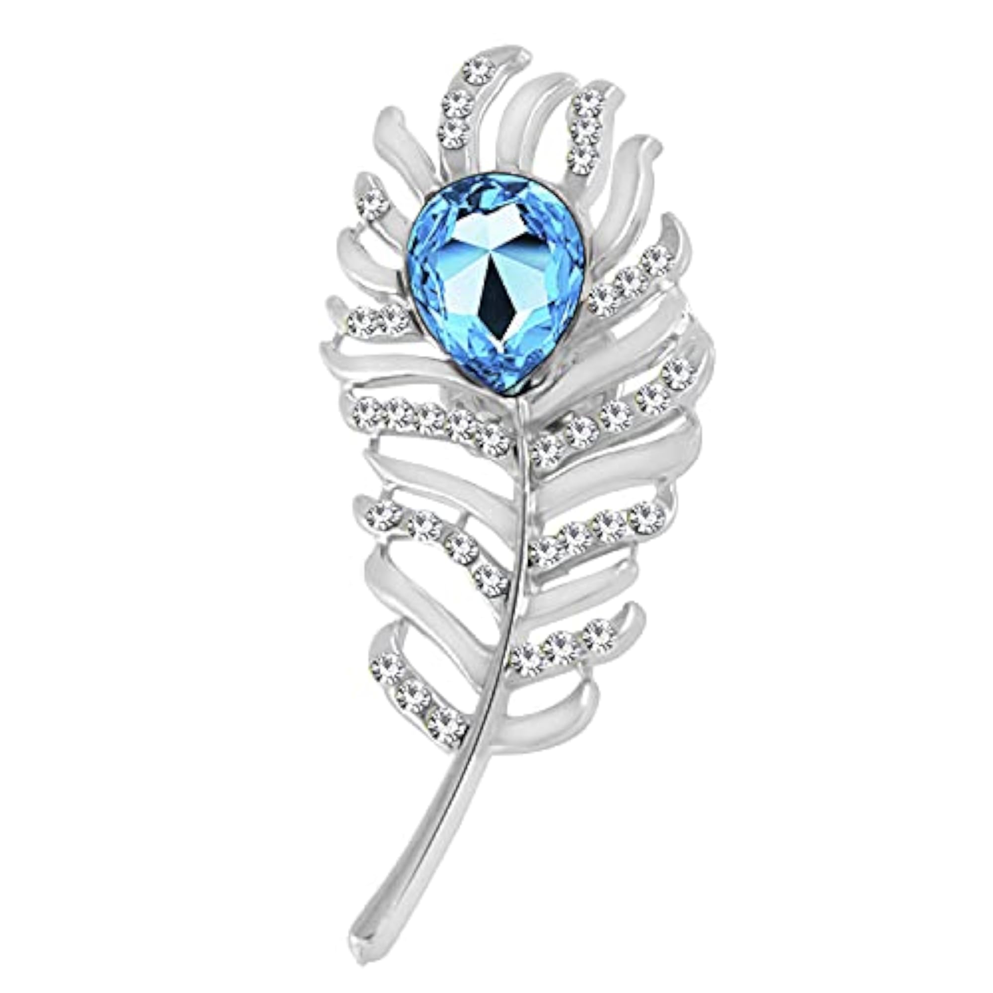 Men's Peacock Feather Lapel Pin Brooch with Crystal Stones