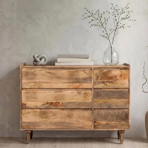 Levon Artson Solid Mango Wood 6 Drawer Chest of Drawers Handcrafted Wooden Storage Dresser for Bedroom & Living Room Modern Rustic Sideboard Cabinet Natural Finish-image-48