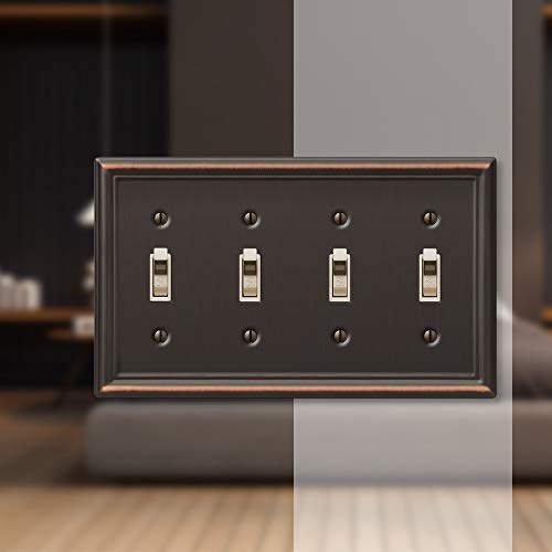 Image of Amerelle 149T4DB Chelsea Wallplate, 4 Toggle, Steel, Aged Bronze, 1-Pack
