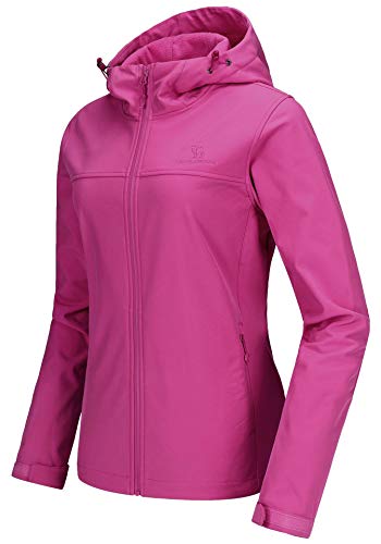 CAMEL CROWN Womens Fleece Lined Softshell Jacket Hooded Waterproof Windproof Lightweight Insulated Winbreaker