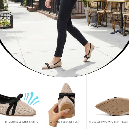 Image of Flats for Women Pointed Toe Knit Foldable Ballet Flat Shoes
