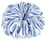30 Colors Available, Handmade Stretch Satin Scrunchie 5.5 inches, Large Hair Accessory for Women, Soft Voluminous Ponytail Holder, Elegant Hair Tie, Stylish Holiday Gift (Light Blue)