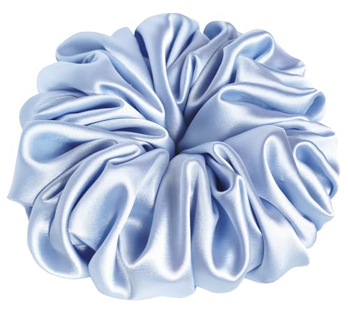 30 Colors Available, Handmade Stretch Satin Scrunchie 5.5 inches, Large Hair Accessory for Women, Soft Voluminous Ponytail Holder, Elegant Hair Tie, Stylish Holiday Gift (Light Blue)