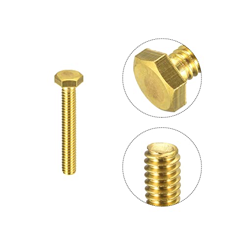 Image of uxcell Brass Hex Bolts, 1 /4-20x1-3 /4 5pcs Fully Thread Grade 4.8 Solid Brass Hexagon Head Bolt Machine Screws for Machinery