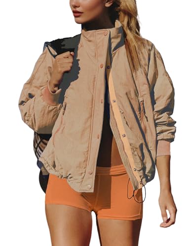 Women's Tripper Jackets Fleece Lined Windbreaker Coat Zipper Button Drawstring Outwear with Pockets