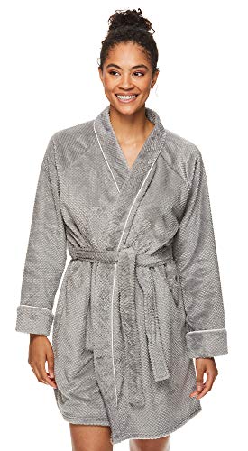 Tahari Womens Honeycomb Plush Soft and Comfortable Fleece Pajama Lounge Robe Bathrobe Crystal Grey X-Large