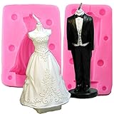 2Pcs 3D Bride and Groom Silicone Baking Tools Fondant Mold Chocolate Candy Sugar Craft Mould DIY Cake Decorating Tools Candle Soap Mold Wedding Decorations