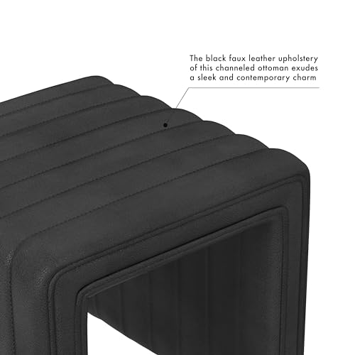 Image of HomePop 19 inch Modern Channel Tufted Ottoman - Black Faux Leather