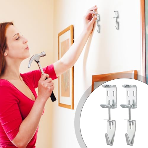 Image of Blulu 10 Pcs Adjustable Picture Hangers J Hooks Mirror Hanging Kit with Hangers Hooks for Mirrors Pictures Frame Supports up to 100 Lbs