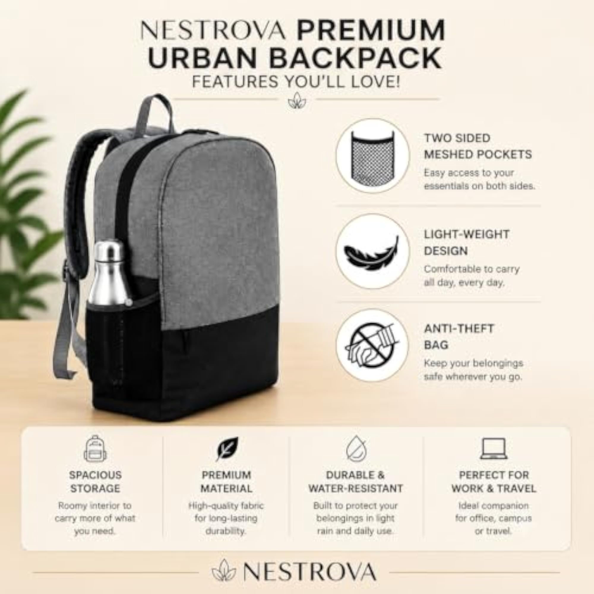 Water Resistant Laptop Backpack for Men & Women