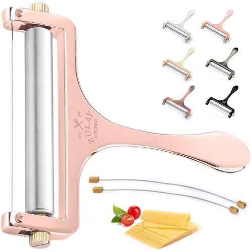 Image of Zulay Adjustable Cheese Slicer - Wire Slicer for Mozzarella, Cheddar, Gouda - Heavy Duty With 2 Extra Wires (Rose Gold)