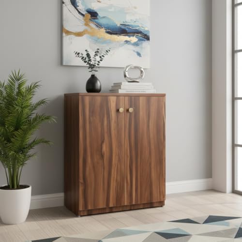 Image of Wooden Shoe Rack Cabinet with Doors, Engineered Wood 4 Tier Shoe Storage Organizer for 8-12 Pairs, Space Saving Shoe Stand for Home, Entryway, Bedroom, Living Room (Classic Walnut 4 Shelf)