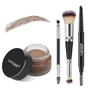 Eyebrow Stamp Pencil Kit for Eyebrows – LAVONE Makeup Brow Stamp Trio Kit with Waterproof Eyebrow Pencil, Eyebrow Pomade, Makeup Brushes and Dual-ended Eyebrow Brush – Ash Brown