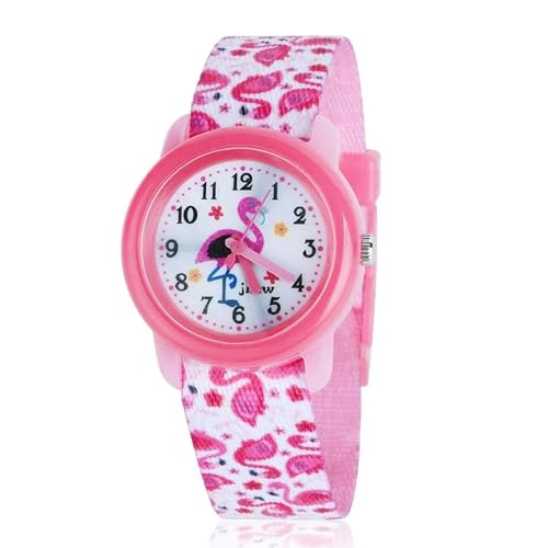 Flamingo Cartoon Waterproof Kids Watches for Girls, Learning Time and Easy to Read
