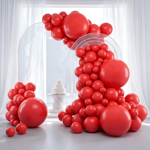 Image of RUBFAC Red Balloons 129pcs Different Sizes 18 12 10 5 Inch for Garland Arch Kit, Latex Balloons Wedding Anniversary Casino Bachelorette Citizenship Birthday Party Decorations