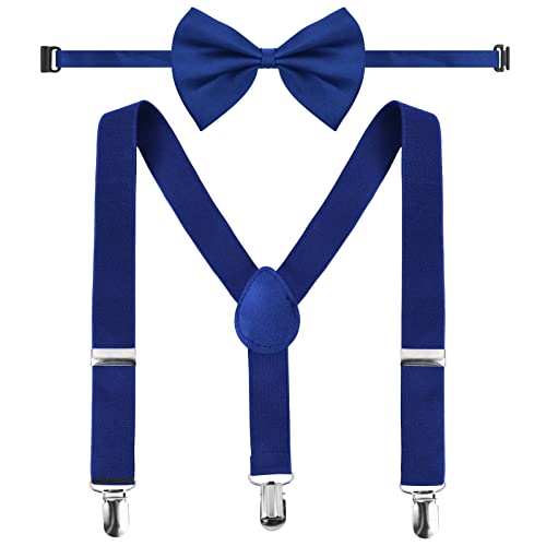 Daelesr Tirantes y Pajarita para Niño Elástico, Suspenders Kids con Clips, Y-Forma, Longitud Ajustable para Infantil Niños Niñas 1-10 Años (Azul Real)
