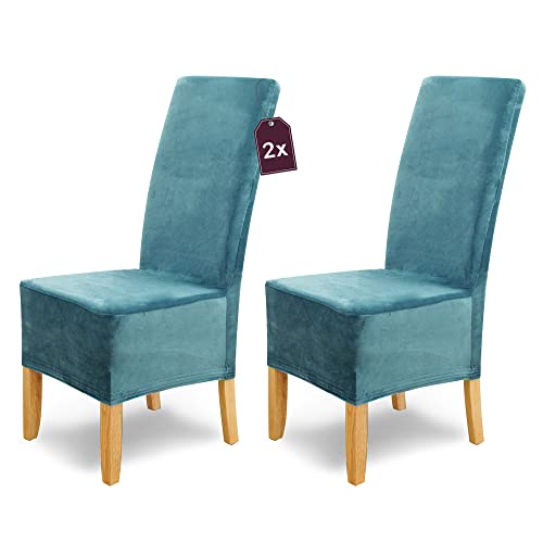 Scheffler Home Stuhlhussen Puma Velano Türkis 2er Set – Elastische waschbare Stuhlbezüge aus Samt für Esszimmerstühle und Polsterstühle – Edler Chenille Stuhlüberzug Scheffler Home Stuhlhussen Puma Velano Türkis 2er Set – Elastische waschbare Stuhlbezüge aus Samt für Esszimmerstühle und Polsterstühle – Edler Chenille Stuhlüberzug