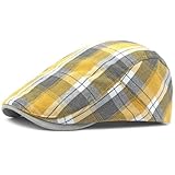 FULUJIDI Boinas Sombreros Boina Plana A Cuadros para Hombre Y Mujer Estilo Retro Ajustable De 55 A 60 Cm Color Amarillo