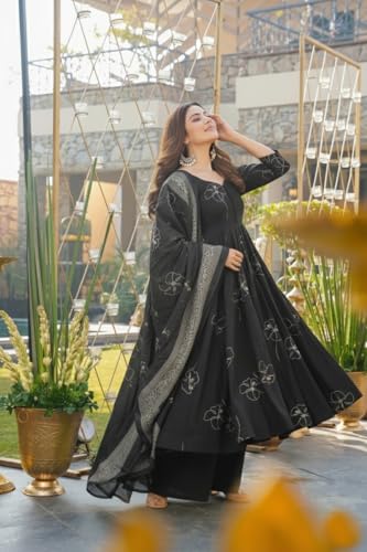 Image of ANNI Designer Women's Viscose Blend Umbrella Style Printed Kurta Palazzo with Dupatta | Elegant Kurta Set for Women | Stylish Palazzos & Dupatta Set | Ethnic Wear for Women