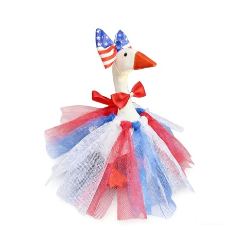 Jwqqwdza 7 Inch Desk Goose Outfits Mini Desktop Goose 4th of July Clothes with Headband Desk Costumes Accessories Independence Day Decor for Desktop Statues (4th of July One Size)