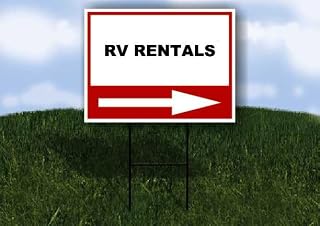 RV RENTALS Right Arrow White Red Black Single Sided 18x24 in Yard Road Sign w/Stand