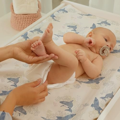 Image of Gllquen Baby Bassinet Sheets 2-Pack for Baby Girl Boy Blue Seashell