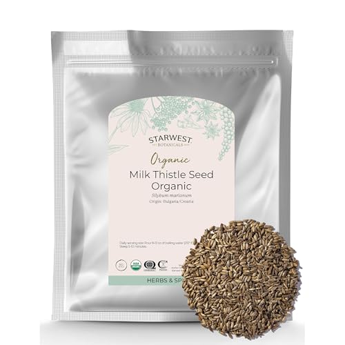 Starwest Botanicals Organic Milk Thistle Seed Whole - Loose Leaf Milk Thistle for Tea & Cooking Mix in Juice Add to Smoothies Oatmeal & Yogurt Certified Kosher Non-GMO - Bulk 1 lb Bag