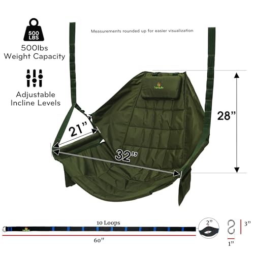 Image of Tranquillo Hanging Hammock Chair, Patio Swing Chair, Outdoor Swing Chair with Headrest, Armrest, Cup Holders, Porch Swings Outdoor and Hammock Tree Straps, Net Moss Green