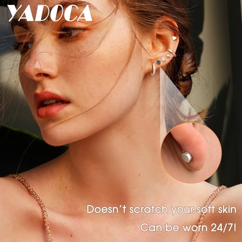 Hypoallergenic Surgical Steel Earrings for Sensitive Ears -𝗦𝗺𝗮𝗹𝗹 Flat Back Stud Earrings for Women Men - Cubic Zirconia Opal Stud Hoop - 20G Flatback Cartilage Earring Sets for Multiple Piercing 13Pairs2