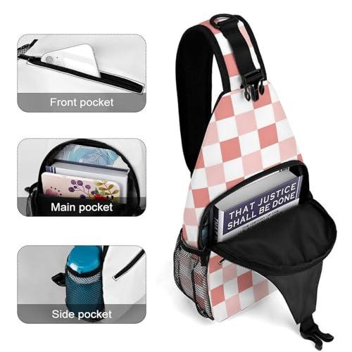 Fashion Traveling Running Casual Chest Bag, Dress Decor Sling Backpack, Shoulder Bag Casual Day Pack Cute Pink Checkered4