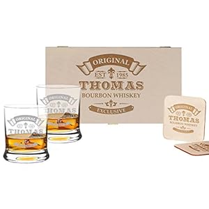 polar-effekt 5-TLG Whisky Geschenk-Set – 2 Leonardo Whiskygläser, 2 Untersetzer in Holzbox – Individueles Geschenkidee…