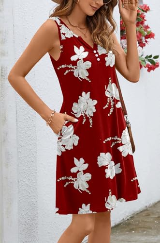 Image of Ladlop Summer Dresses for Women 2026 Beach Loose Casual A Line Dress Sleeveless V-Neck Sundress with Pockets