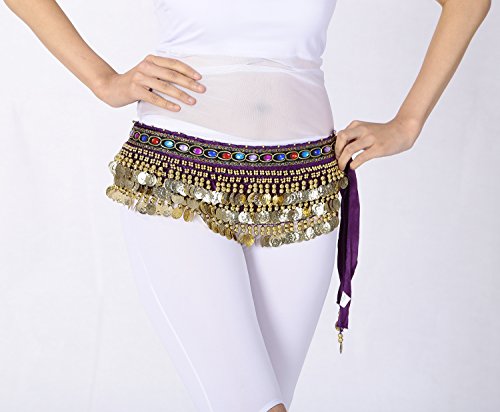 Whitewed Arabesque Velvet Belly Dancer Hip Scarf Colorful Jeweled Trim Gold Coin4