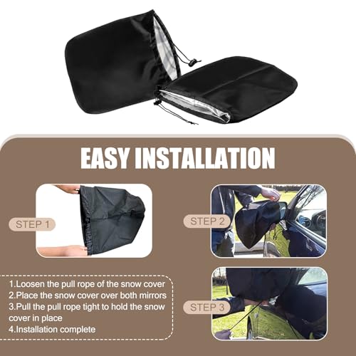 Image of Car Windshield Cover for Ice Rearview Mirror Snow Covers, Side Mirror Waterproof Winter Snow Foldable Protection Cover, Side Mirror with Drawstring Installation Dust Cover, Universal for Cars (Black)