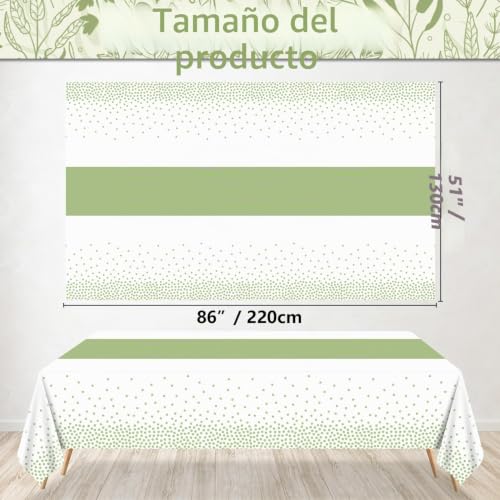 Miniatura 2 de 4 Manteles Verde Salvia - Manteles Rectangulares Con Lunares Verdes De 220 Cm X 130 Cm Para Fiestas De Cumpleaños Neutras En Cuanto Al Género Y Decoraciones Para Baby Showers En Color Verde Salvia.