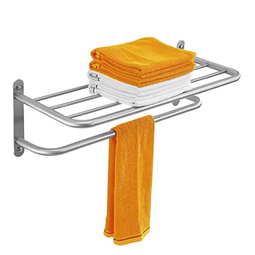 Sagetta 24 Inch Bahtroom Hotel Towel Rack Shelf with Bar Wall Mounted Brushed Nickel Stainless Steel for Wall House Lavatory and Hotel, Rustproof