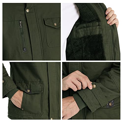 Chexpel Mens Cotton Military Jackets With Removable Hood Casual Winter Coat Windproof Work Outerwear Jackets Army Green M #TOP4