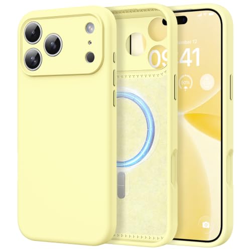 Coque silicone liquide pour iPhone 17 Pro Max GUAGUA coque de protection jaune compatible MagSafe