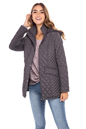 Sebby Collection Women's Quilted Jacket with Detachable Hood Grey