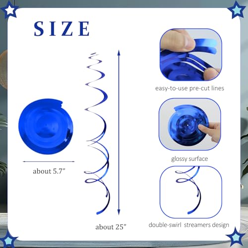 Image of 40Pcs Blue Hanging Swirls Party Decorations Plastic Spirals Streamers Foil Ceiling Decor for Birthday Baby Shower Blue-Themed Parties Office Classroom Home, 5 Colors