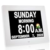 JALL 【New 2024】 Digital Calendar Alarm Day Clock - with 8' Large Screen Display, am pm, Multiple Alarms, for Impaired Vision People, The Aged Seniors, The Dementia, for Desk, Wall Mounted,