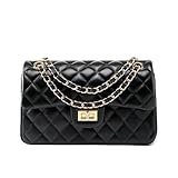 [LECIANNE PARIS] ルシアンヌ パリ ハンドバッグ 高級本革 レディース ショルダーバッグ スクエア型 高級 デラックス 斜め掛けバッグ 高見え 軽量 おしゃれ シンプル カジュアル 人気 (ブラック)