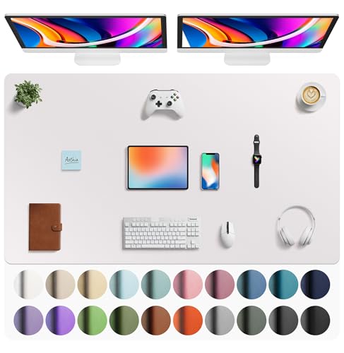 Image of Aothia Faux Leather Desk Mat - Large Mouse Pad, Non-Slip PU Leather Blotter, Waterproof Writing Surface for Office and Home (Pale Lavender White, 63 inch x 24 inch)